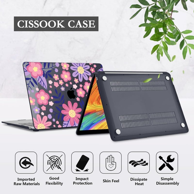 CISSOOK for MacBook Air 13 inch M1 Case 2021 2020 2019 2018, Hard Shell Case Keyboard Skin Screen Protector for MacBook Air 13.3 A2337 A2179 A1932, Stylized Flowers - Image 5